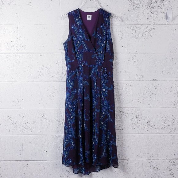 Cabi Women's Size 4 Style 3461 Treasure Paisley V Neck Midi Dress Purple - Picture 1 of 9